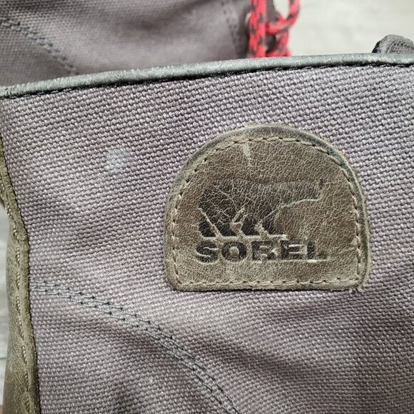 SOREL Women's PDX Boots Khaki Leather Canvas hidden Wedge Heel Lace Up Sz 9 READ - Picture 12 of 16